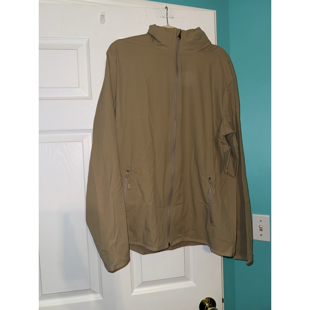 Tek Gear Mens Windbreaker Jacket Tan Khaki Full Zip Hooded Tall Size MT
